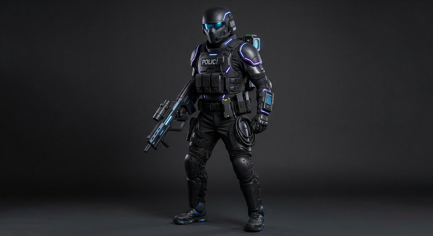 Tactical police cyberpunk style police officer