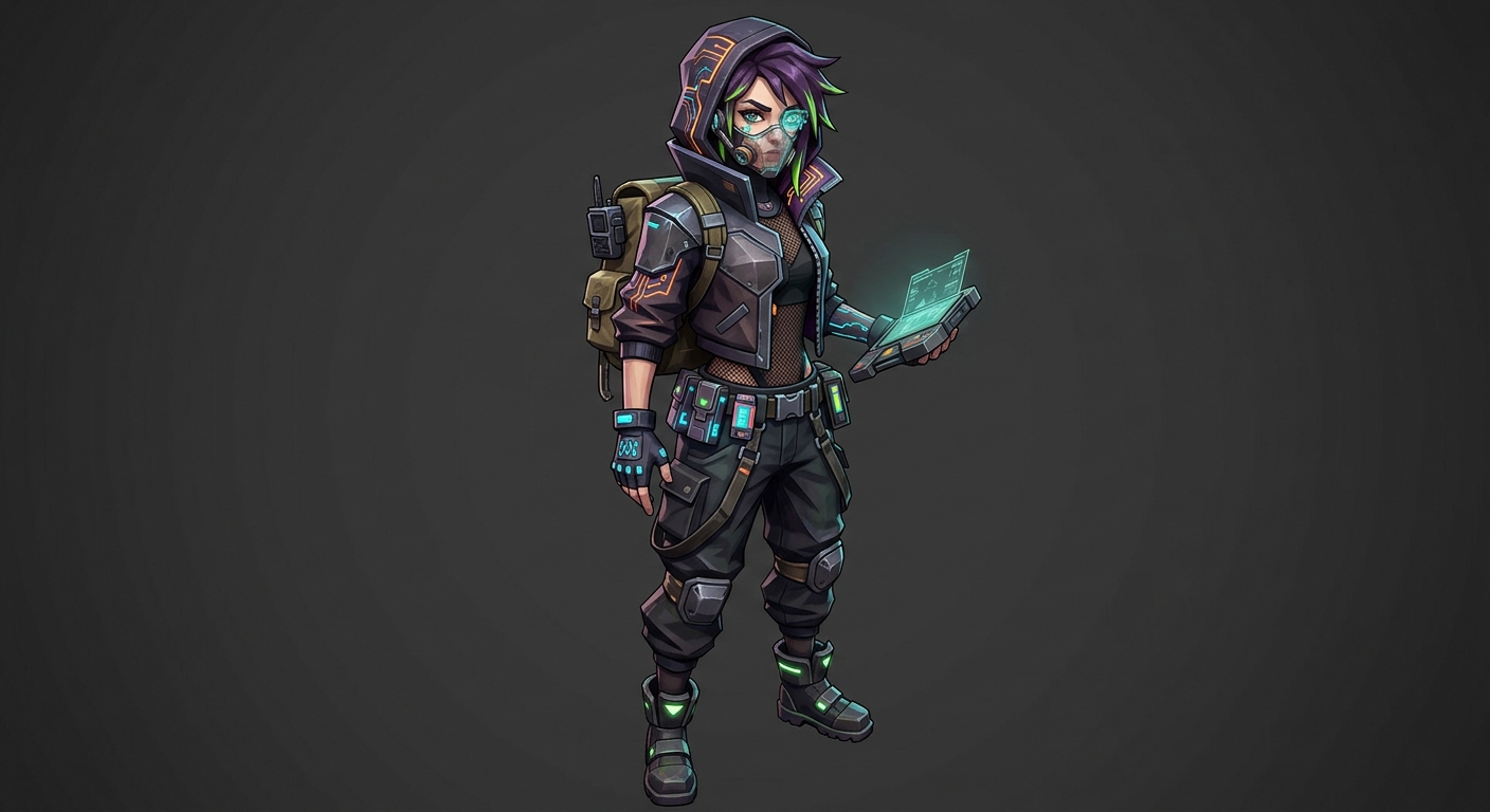 Stylized low poly cyberpunk hacker character 