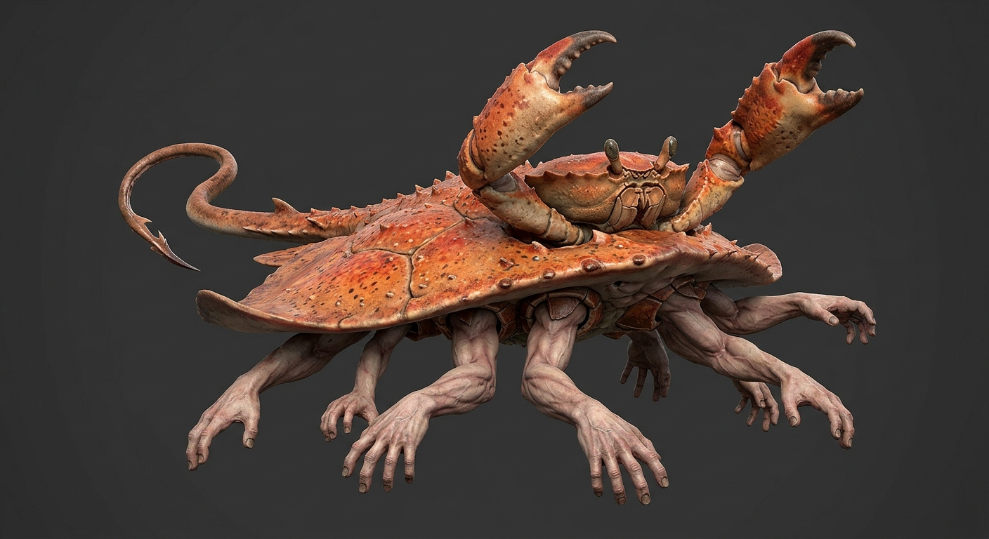 crab like enemy with human hands instead of crab legs and stingray body
