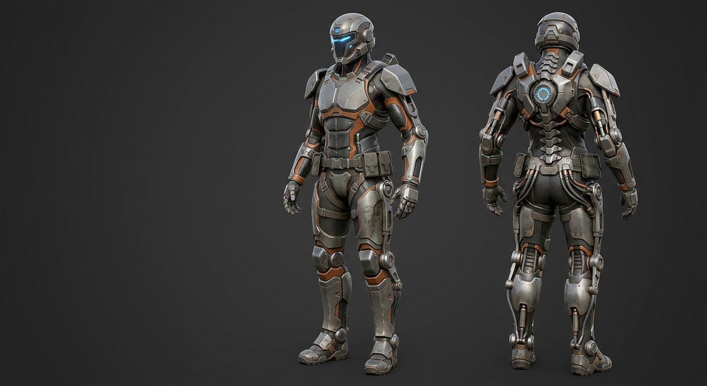 A full body "frame" a low-weight mechanical exosuit for players in a game similar to Destiny 2